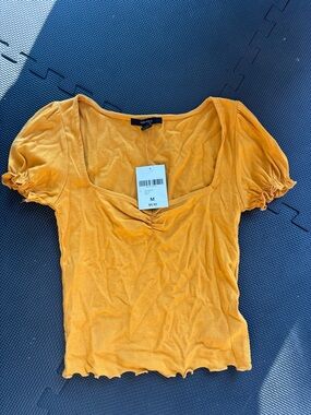 Forever 21 Mustard Yellow Puff Sleeve Square Neck Crop Top